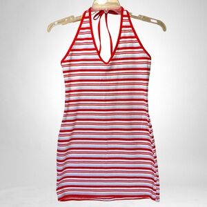 Wild Fable Striped Red and White Halter Dress Sz M Brand New
